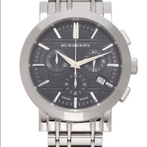 Burberry Stainless Steel 38mm Heritage Chronograph Quartz Watch Silver Navy
